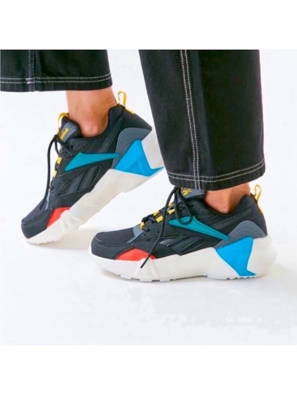 Reebok Aztrek Double Nu Pops Women’s Sneakers/Shoes Sz 7 Black Blue Red Yellow